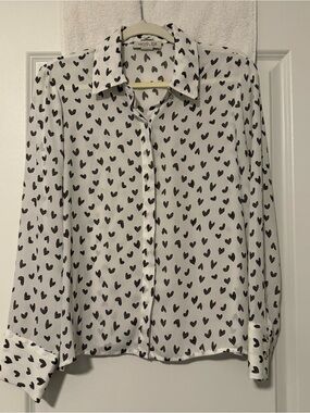 Rachel Zoe White Blouse with Black Heart Print